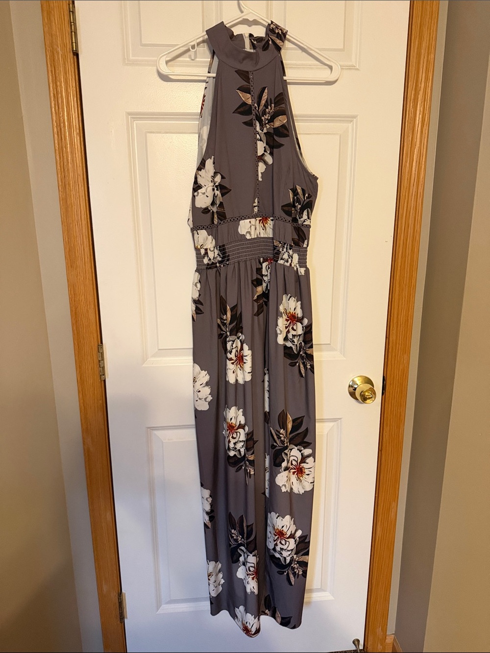 SHEIN Gray Floral Halter Maxi Dress